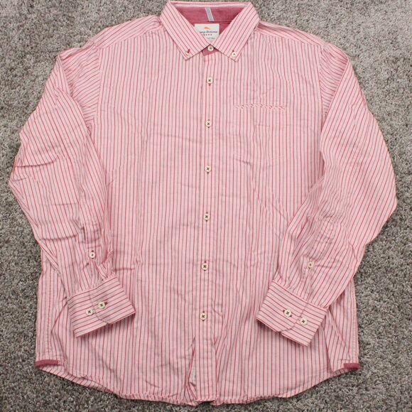 Tommy Bahama Jeans Button Up Shirt Mens XL Red White Stripe Cotton Casual - Picture 1 of 10